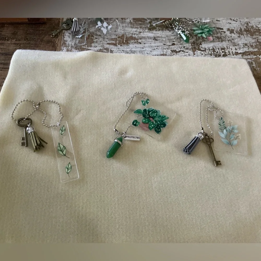 Set of 3 handmade rearview mirror hangars.  Chain is 10”
